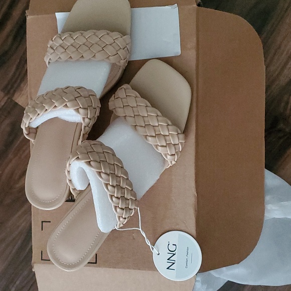 N.N.G Women Heels Sandals Braided Block Nude Summer Chunky Square Leather Sz 10 - Picture 7 of 8